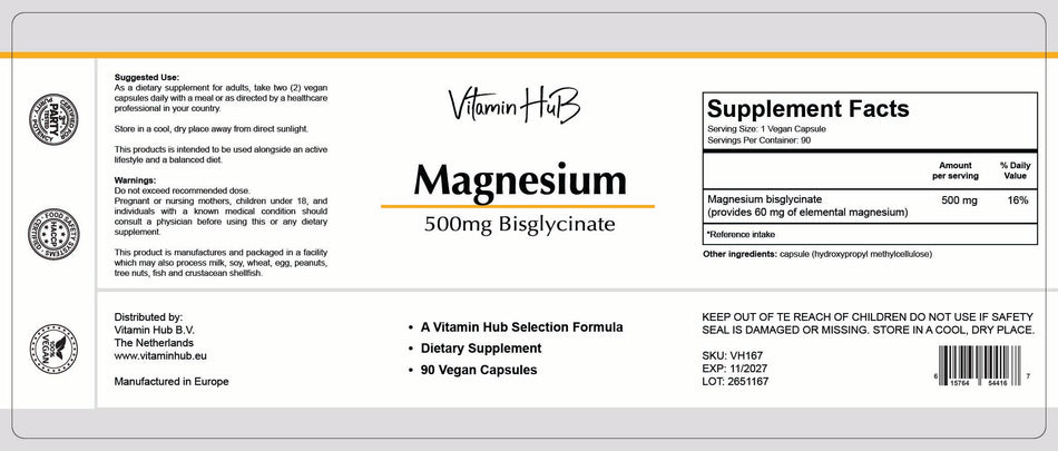 Magnesiumbisglycinat 500mg \ 90 Vegan kapslar